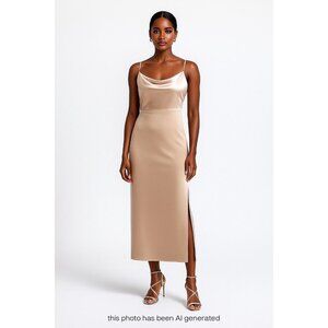 BHLDN Beige Cowl Neck Midi Dress Size 6